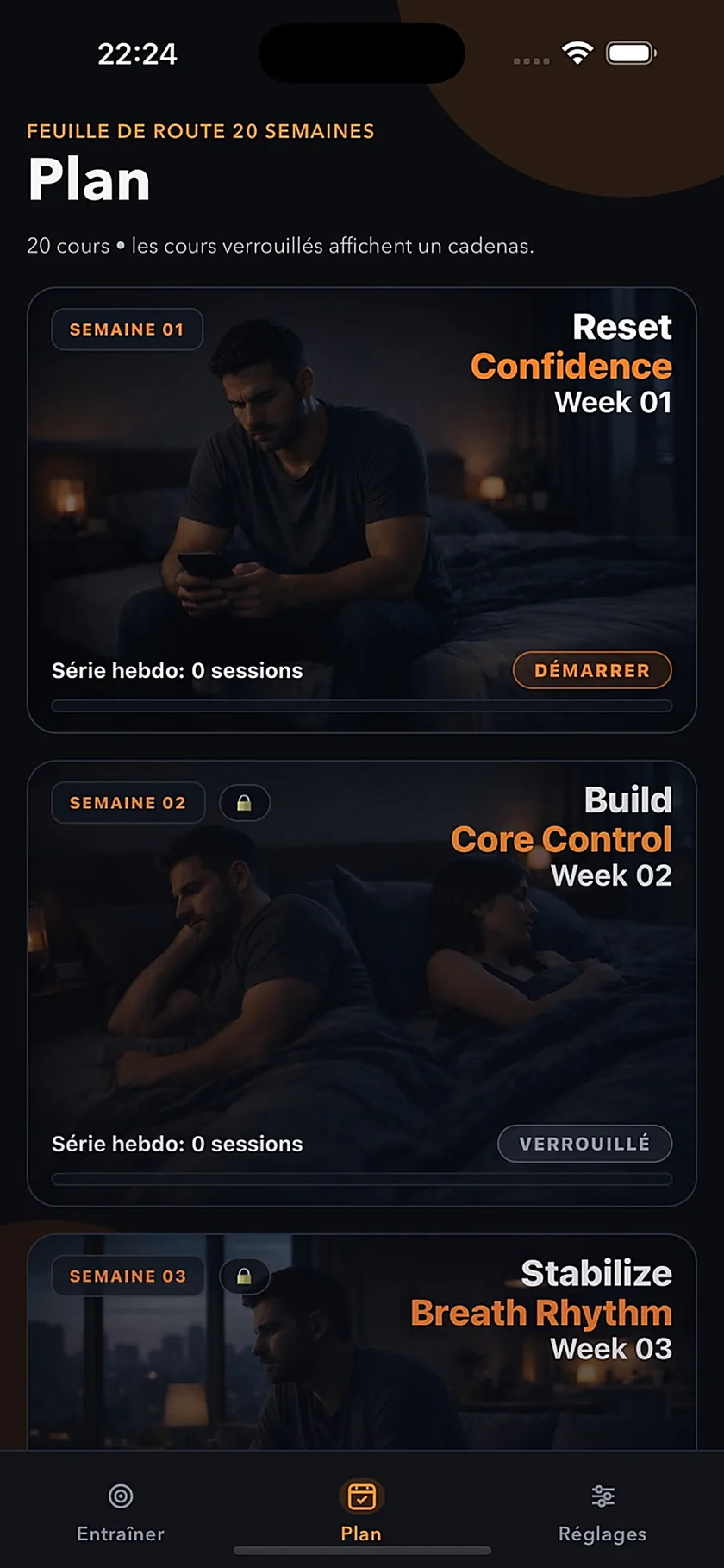 Plan — 20 weeks, unlocked through consistency.